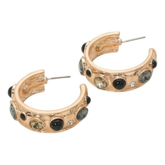 ERIN BLACK STONE HOOP EARRINGS - Picture 1 of 1